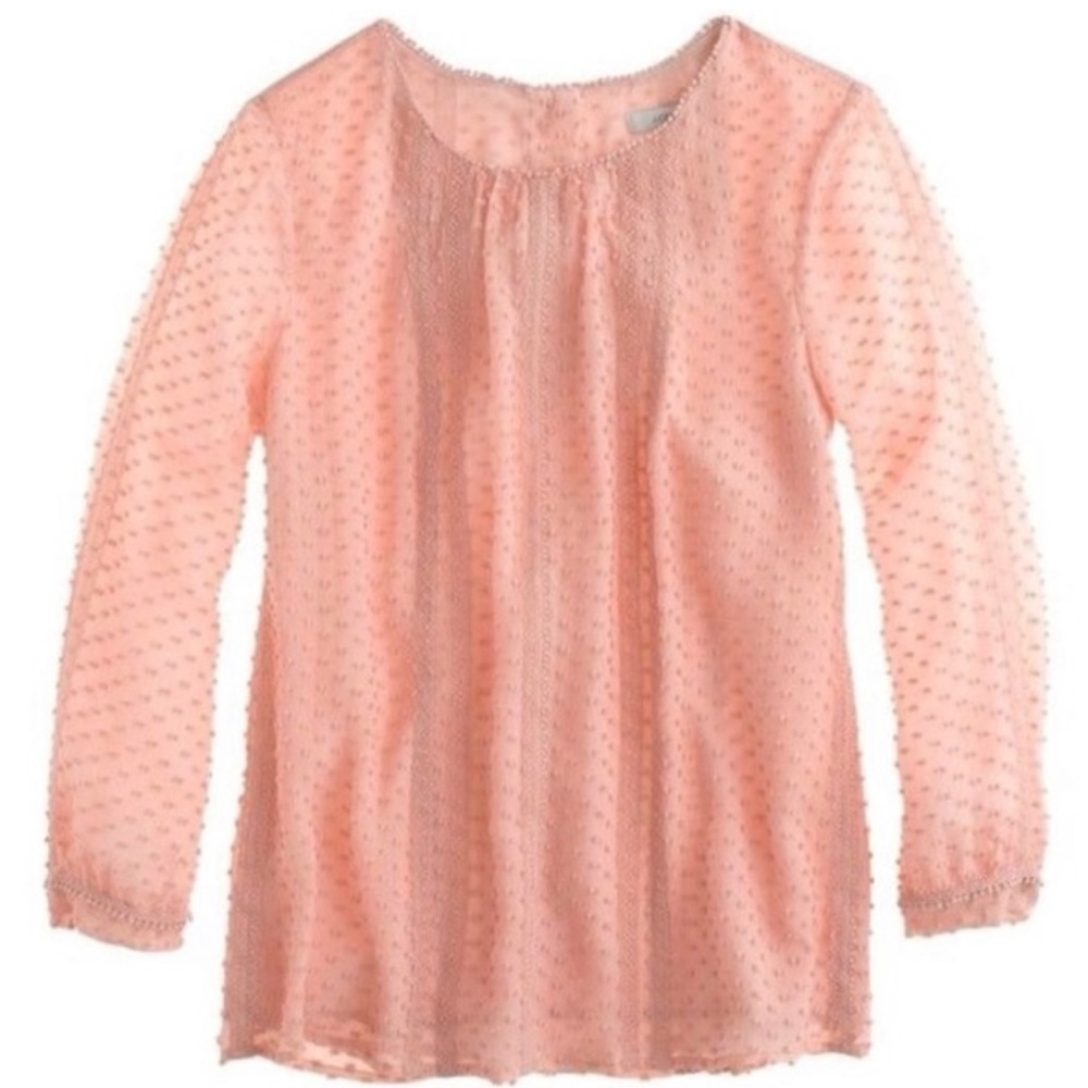 J. Crew Lace Trim Swiss Dot Blouse in Light Pink NWOT